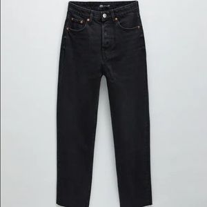 Zara Black Straight Leg High Rise Jeans
